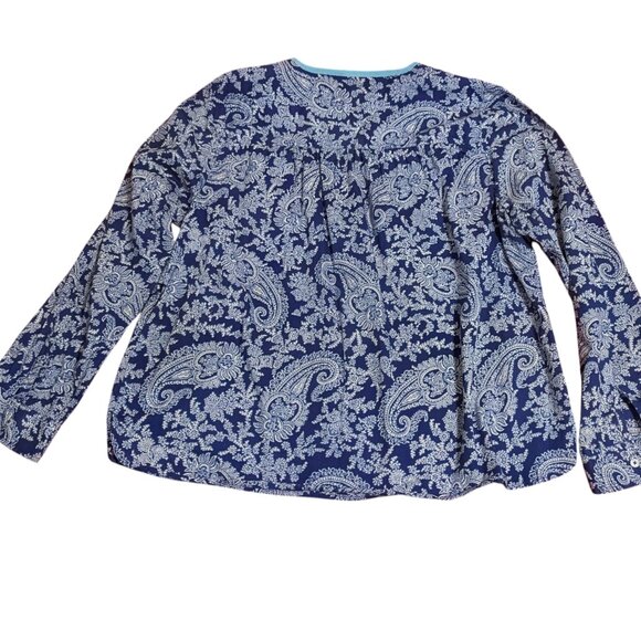 J. Crew Paisley Embroidered Top Peasant Pullover Size XL Cotton Blue White - Picture 3 of 7